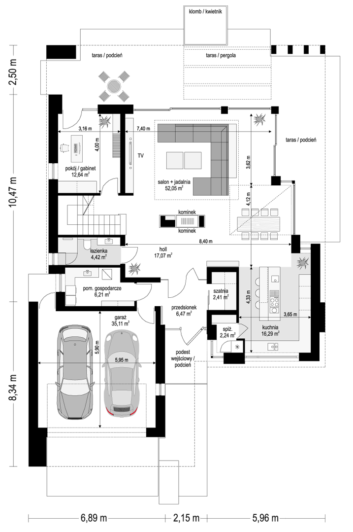 Projekt domu Willa floryda 8 - rzut parteru