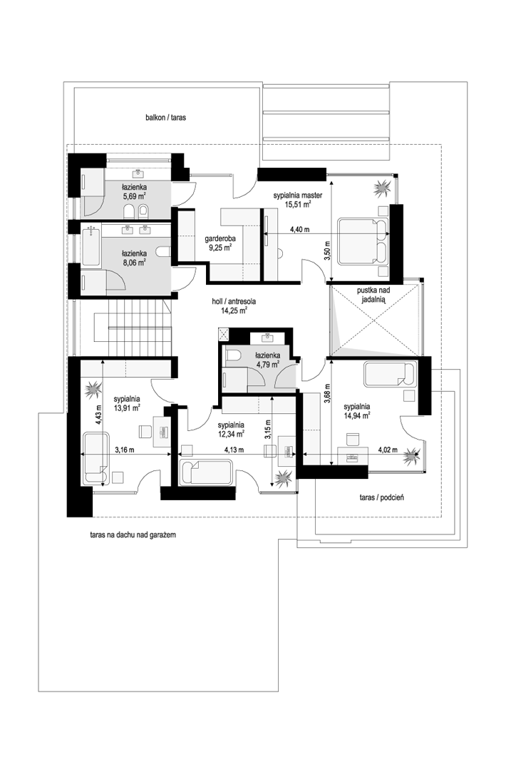 Projekt domu Willa floryda 8 - rzut piętra